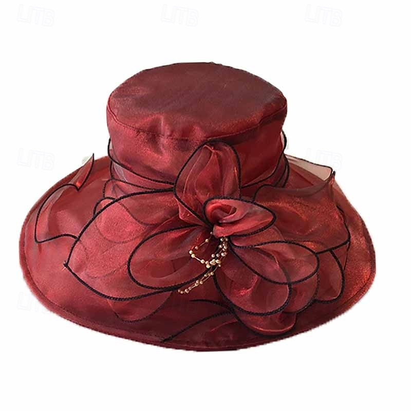 Hatter organza Bryllup Aftenselskap Te Fest Strand Hesteløp Elegant søt stil Solbeskyttelse Med Blomster Hodeplagg Hodeplagg 2025 - $16.99 –P13