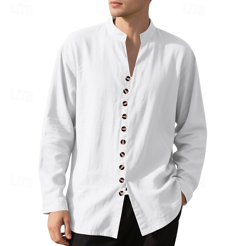 Per uomo Camicia Camicia di lino Camicia casual Camicia con Bottoni Camicia di cotone Semplice Vacanza Camicia hawaiana Nero Bianco Rosa Viola Manica Lunga Colletto alla coreana Primavera Autunno del 2025 a $21.99 –P5