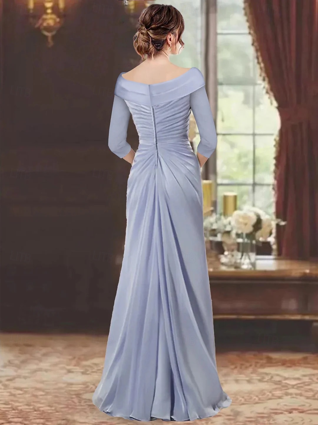 A-vonalú Anyának a Menyasszonyhoz Ruha Elegáns V Nyakú Padló Hossza Chiffon Csipke Hosszú Ujjú Leomló Rózsákkal 2025 - $139.99 –P2