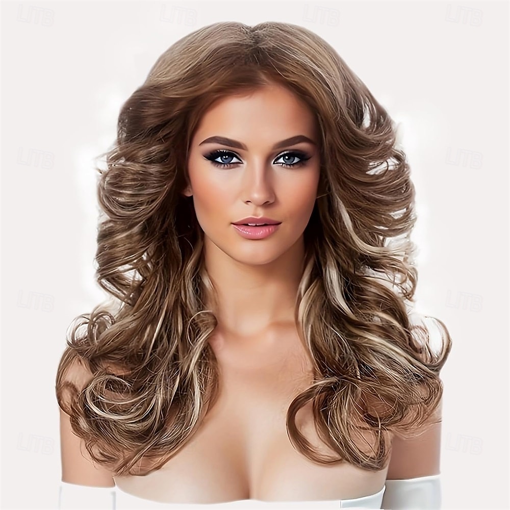 Brune 70-talls parykker kvinner fjærende parykker disco vintage kvinnehår parykk lang naturlig syntetisk parykk dame fest cosplay kostyme mote tilbehør Halloween parykker 2025 - $27.99 –P3