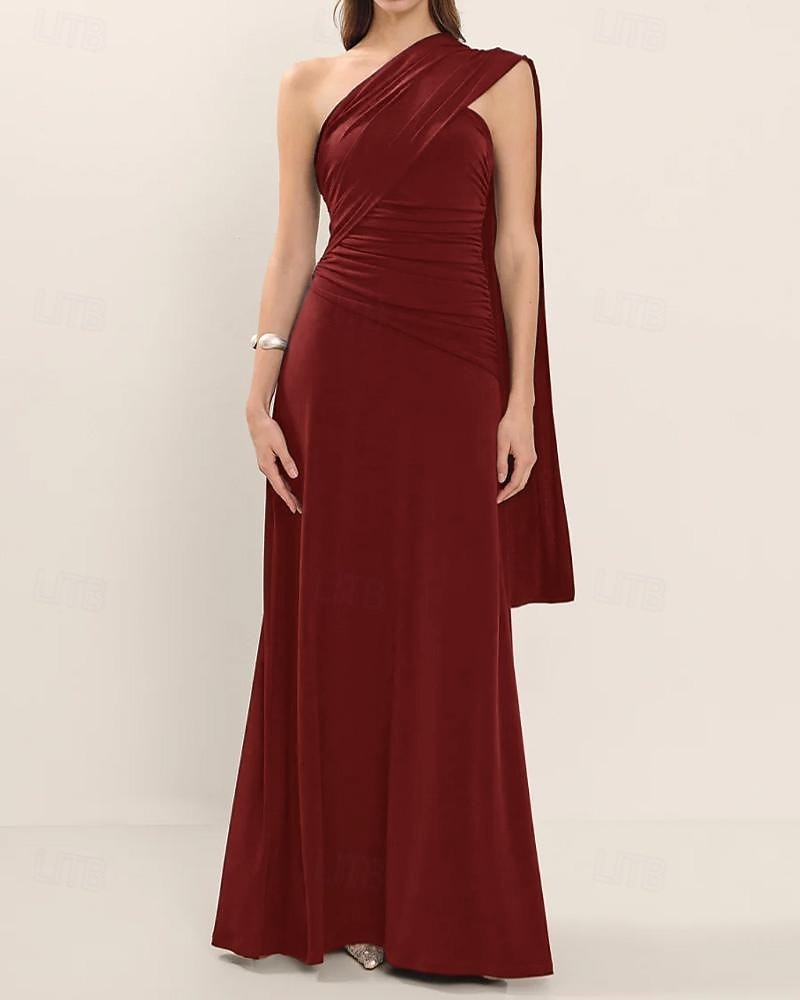 A-Linie Abendkleid Elegant Kleid Formell Hochzeitsgast Bodenlang Ärmellos Ein-Schulter Jersey mit Gerafft 2025 2025 - $147.99 –P5