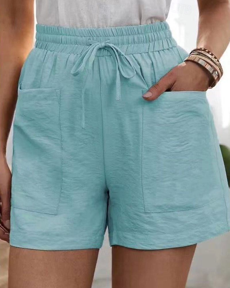 Femmes Shorts Slacks Streetwear Occasionnel Court Naturel Uni Avec Poches Conception à cordon élastique Confortable Extérieur Sortir Abricot Jacinthe Noir Blanche Été Coupe régulière de 2025 ? $23.99 –P10