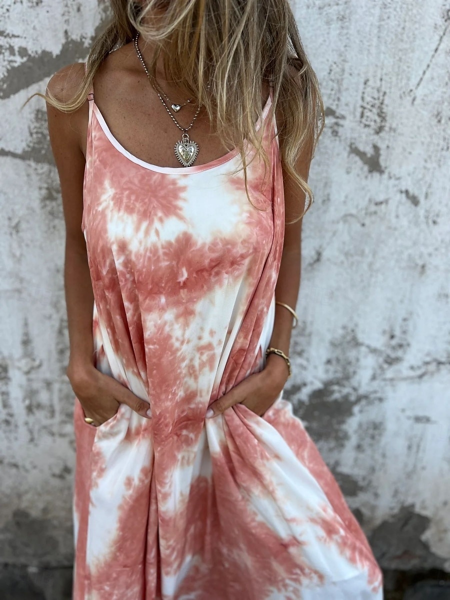 Women's Long Dress Maxi Dress Casual Dress Summer Dress Slip Dress Fashion Modern Daily Beach Weekend Regular Fit Tie Dye Sleeveless Spaghetti Strap Pink Navy Blue Apricot Summer 2025 - $22.99 –P6