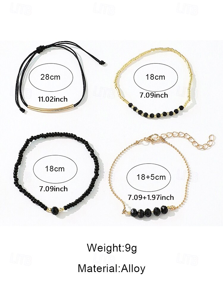 Set bohemian zwarte kralenarmbanden voor dames, met gouden versiering, verstelbaar, modieuze en trendy sieraden, geschikt voor dagelijks gebruik, op reis en voor feestjes 2025 - $9.99 –P7