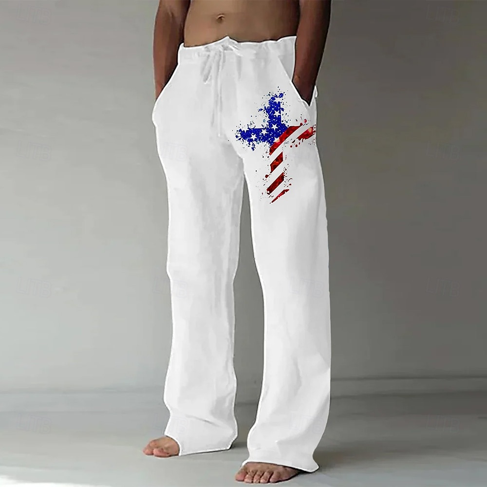 Independence Day Men's American US Flag Cross Patriotic Trousers Baggy Pants Casual Pants Mid Waist Casual Holiday Streetwear Drawstring Elastic Waist Wide Leg Summer Spring 3D Print White 2025 - $25.99 –P1