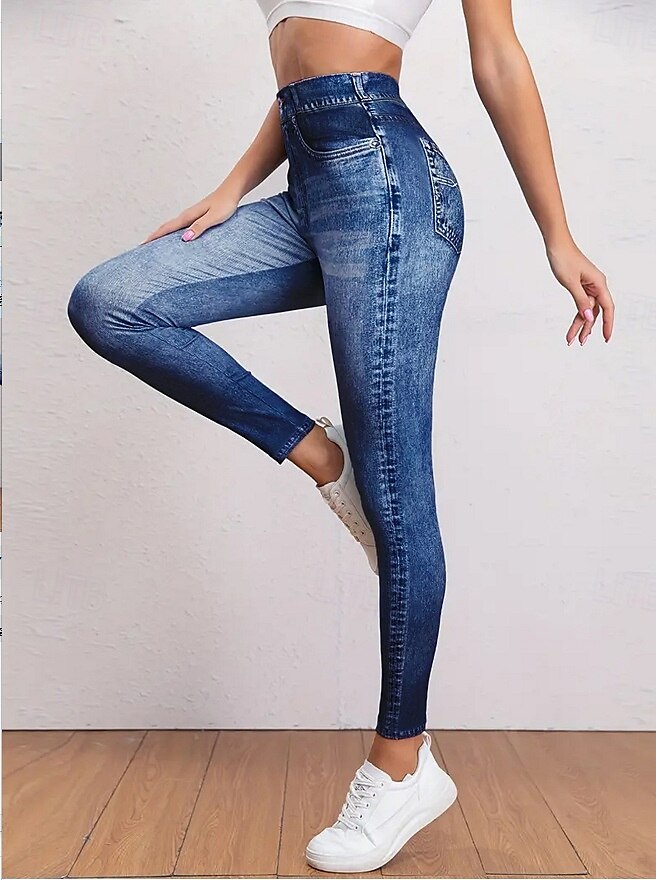 Women's Leggings Trousers 3D Print Chinos Vacation Streetwear Casual Full Length High Waist Plain Comfy Soft Comfortable Stretchy Outdoor Street Blue Dark Blue Gray Summer Skinny 2025 - $14.99 –P3