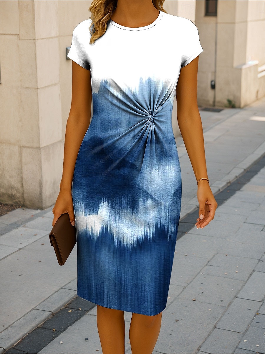 Women's Midi Dress Sheath Dress Bodycon Dress Formal Boho Daily Regular Fit Ombre Graphic Abstract Short Sleeve Crew Neck Red Blue Purple Green Summer Spring 2025 - $35.99 –P1