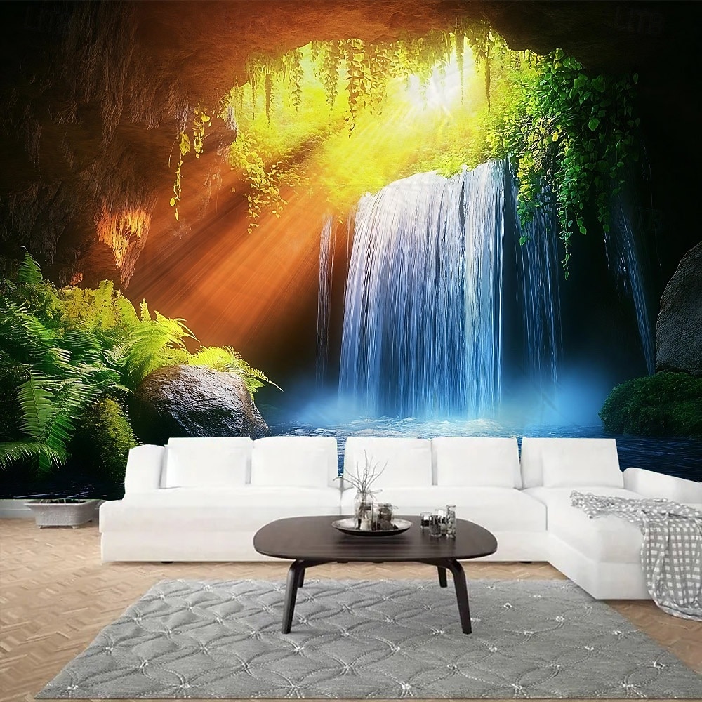 Rock Cave Waterfall Landscape Hanging Tapestry Mural Art Large Tapestry Mural Decoration Photos Background Carpet Curtains Home Bedroom Living Room Decoration 2026 - E£953.06 –P2