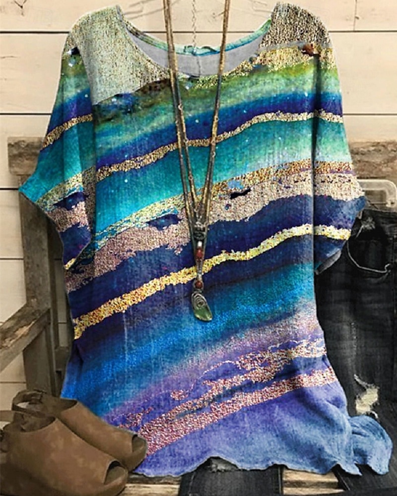 Pentru femei Cămașă Tricou Tee Top Imprimeu Elegant Modă Modern Manșon scurt Stil Nautic Topuri obișnuite Zilnic Sfârșit de săptămână Bleumarin Albastru piscină Mov Gri Deschis Gri Închis Vară 2025 - GBP £13.13 –P3