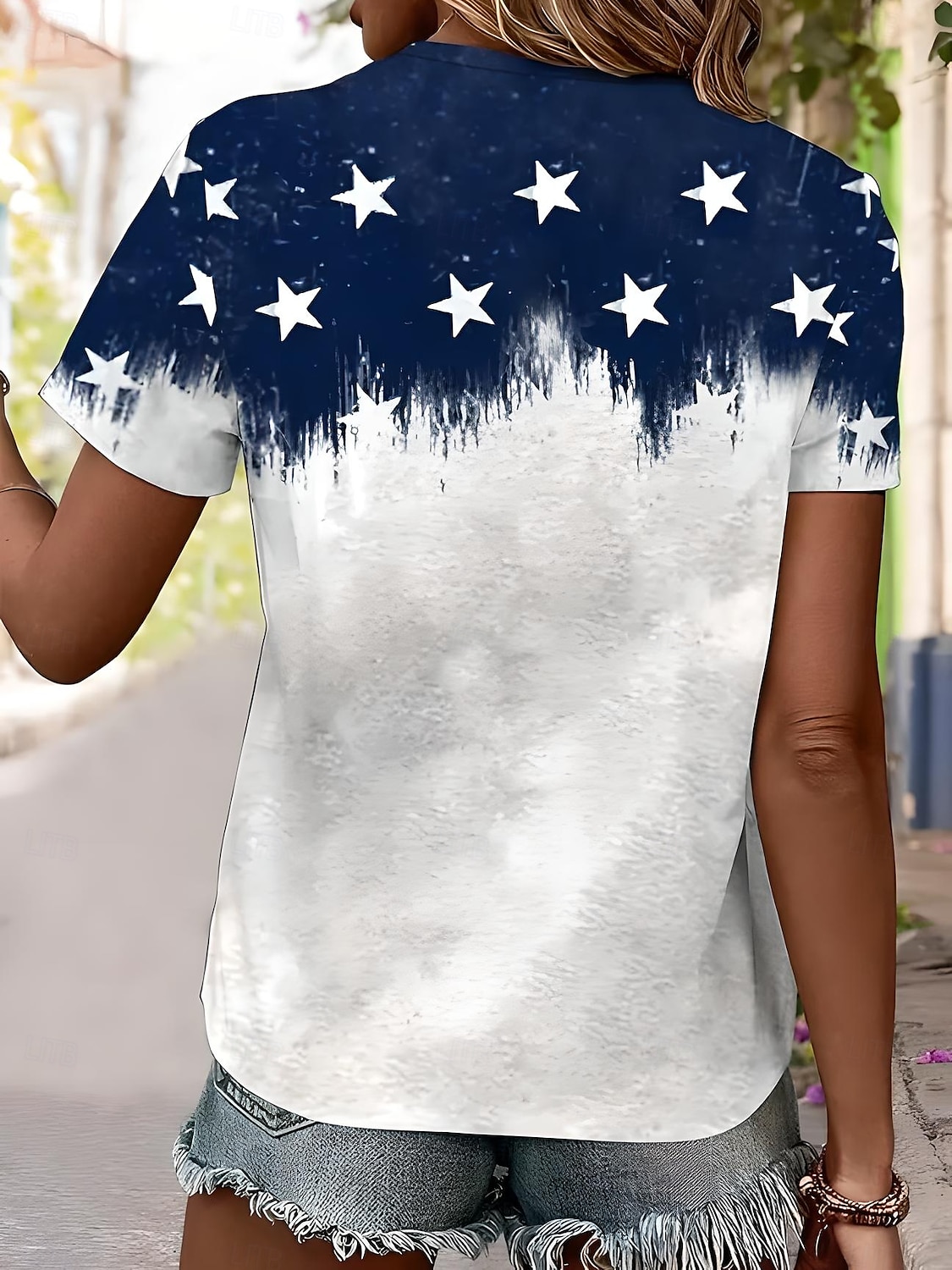 Női Hazafias T Shirt Grafikai Amerikai Zászló Vintage Stílusos Klasszikus Rövid Ujjú V Nyakú Normál Felsők Mindennapi Hétvégi Nyomtatás Kék Nyár Tavasz 2025 - $19.99 –P2