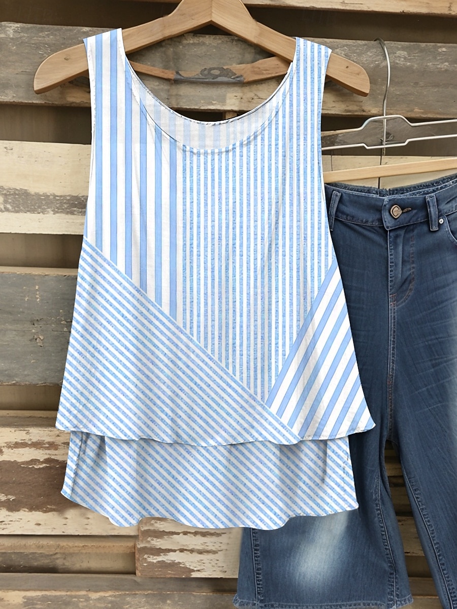 Dame Camisole Tank Top Grafisk Stripet Elegant Romantikk Fritid Ermeløs V-hals Vanlige topper Daglig Lapper Trykt mønster Rosa Blå Lilla Grønn Sommer Vår 2025 - $24.99 –P6