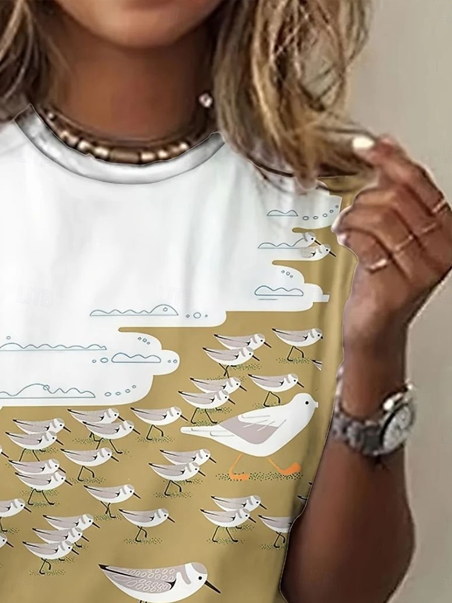 בגדי ריקוד נשים חולצה קצרה גראפי חיה ציפור וינטאג' מסוגנן קלסי שרוולים קצרים צווארון עגול קצר צווארון עגול חולצות רגילות יומי סוף שבוע דפוס חאקי קיץ אביב 2025 - $21.99 –P2