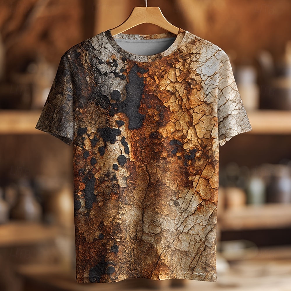 Herren Optische Täuschung T Shirt Kurzarm T-Shirt 3D-Druck Rundhalsausschnitt Hemd Retro Vintage Vintage-Retro Party Straße Lässig Gelb Leicht Braun Braun Sommer Frühling Ganzjahres Bekleidung S M L 2025 - $17.99 –P1