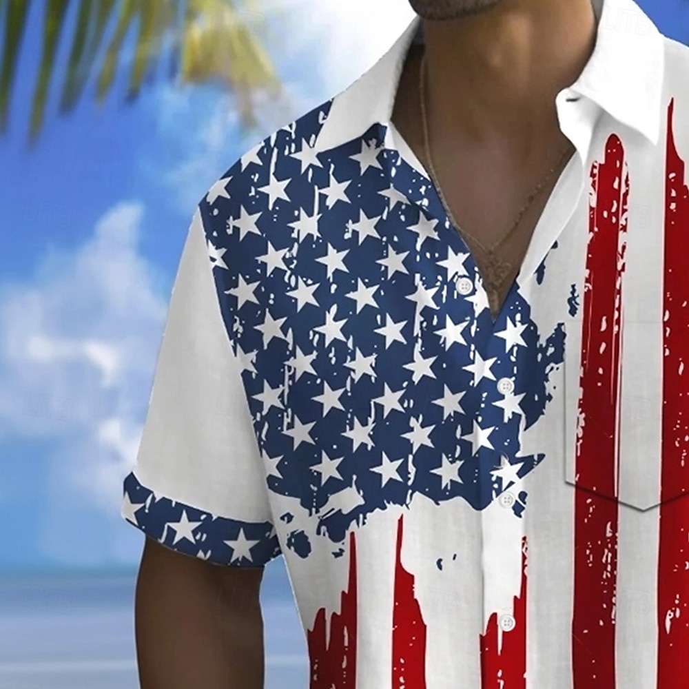 Independence Day Men's American US Flag Patriotic Fourth of July Shirt Summer Shirt Button Up Shirt Short Sleeve Fashion Casual Holiday Summer Spring Turndown 3D Print Collared Shirts Front One Pocket 2025 - $23.99 –P2