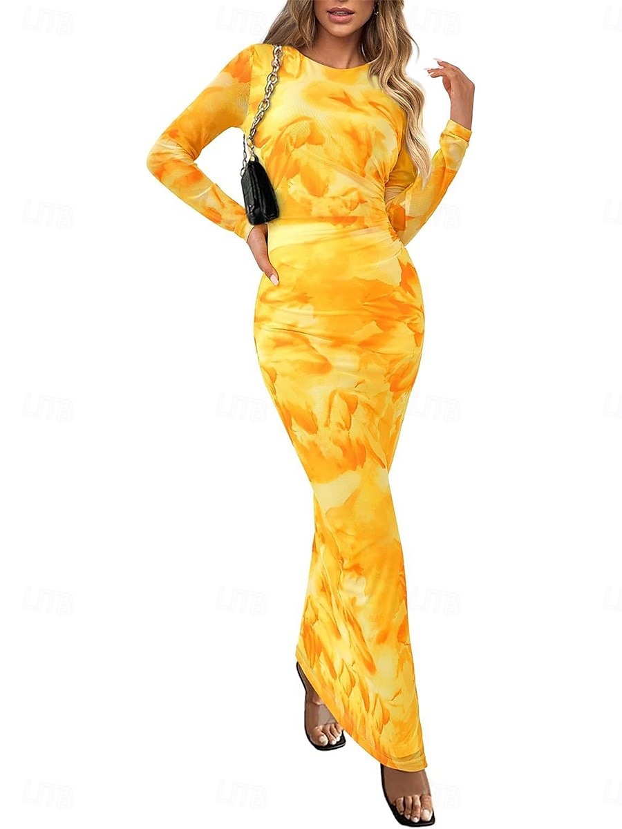 Női Midi ruha Boho esküvői vendégruha Elegáns Csehország Szexi Bodycon ruha Nyomtatott Hosszú ujj Terített nyak Világossárga Világos rózsaszín Bíborvörös aqua kék Tavasz Ősz 2025 - $26.99 –P2