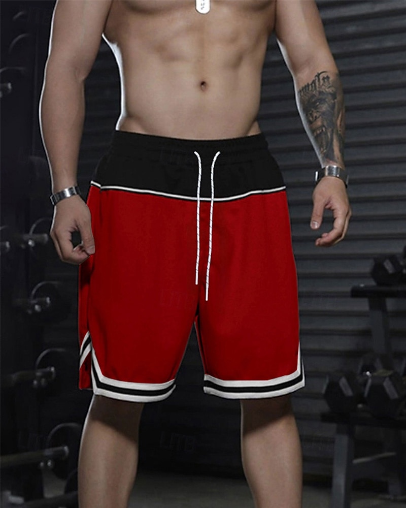 Homens calções atléticos Calção Shorts de basquete Bolsos Com Cordão Cintura elástica Riscas Conforto Respirável Curto Ao ar livre Esportes Clássico Casual Preto Vermelho de 2025 por $15.49 –P11