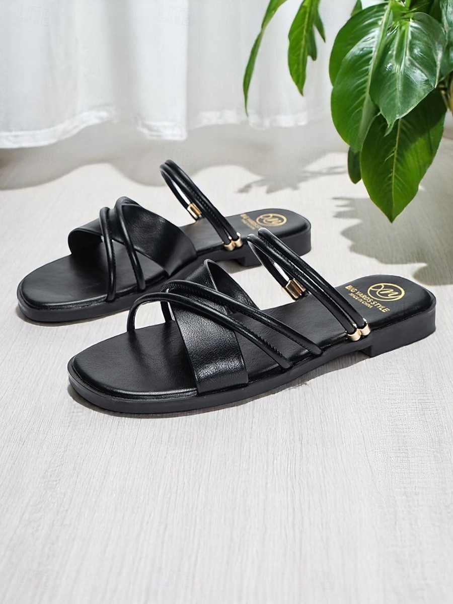Women's White Strappy Flat Sandals with Crisscross Design - Minimalist Slip-On Summer Shoes for Casual Dates and Everyday Outfits 2025 - $29.99 –P3