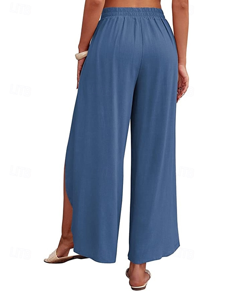 Mujer Pantalones de lino y algodón pantalones Casual Longitud total Cintura Media Plano Cintura elástica Separado Al Aire Libre Cómodo Festivos Ropa Cotidiana Fin de semana Albaricoque PEC Celeste 2025 - $25.99 –P16