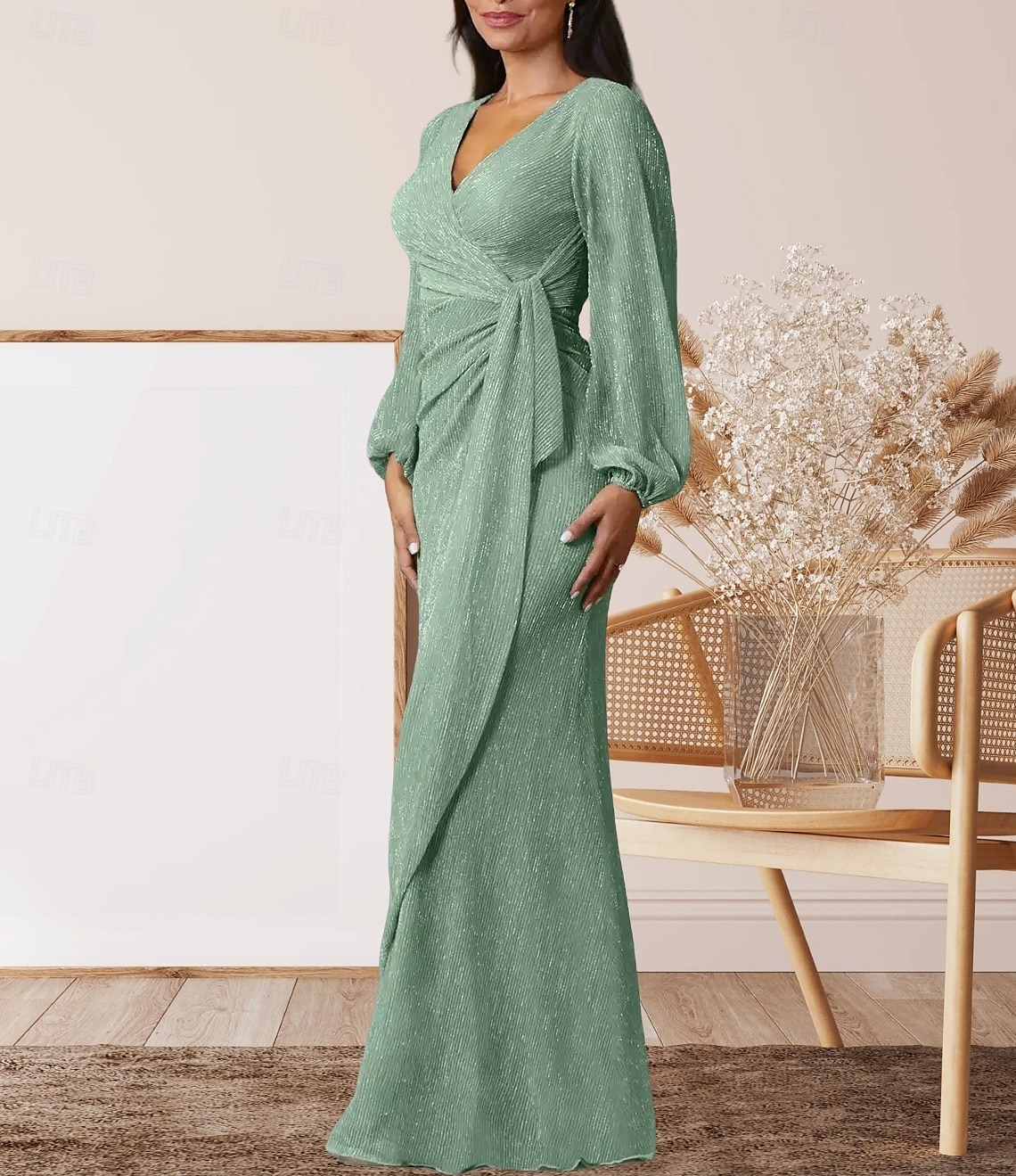 A-Line Mother of the Bride Dress Wedding Guest Elegant Sweet V Neck Floor Length Chiffon Long Sleeve with Ruffles Ruching 2025 - $164.99 –P3