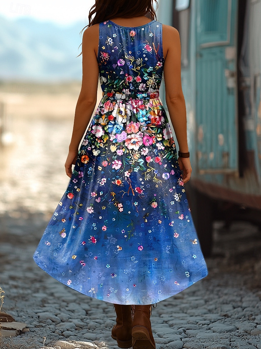 Per donna Abito Midi Abito a trapezio Abito Estivo Casual Boho Uscire Spiaggia Vestibilità regolare Ombre Floreale Grafico Senza Maniche Scollo a V Rosso Blu Viola Verde Estate Primavera del 2025 a $35.99 –P2