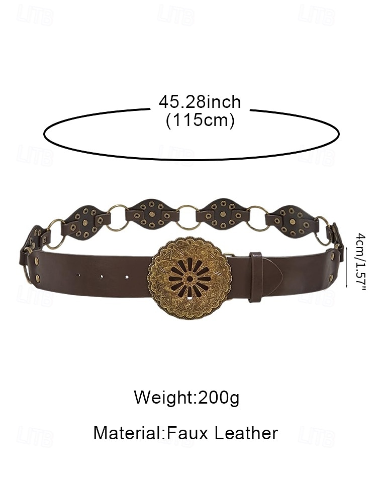 Women's Bohemian Western cowboy style belt with antique brass flower buckle, Adjustable tightness, Suitable for retro fashion, Casual or festival wear 2025 - $14.99 –P9