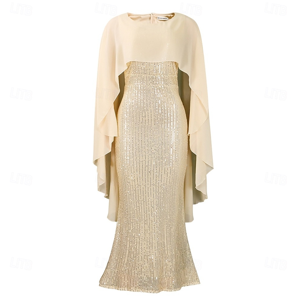 Kleid Mutter der Braut Kleid Elegantes Rundhals Bodenlänglich Chiffon 3/4 Ärmels mit Pailletten 2025 - $69.99 –P8