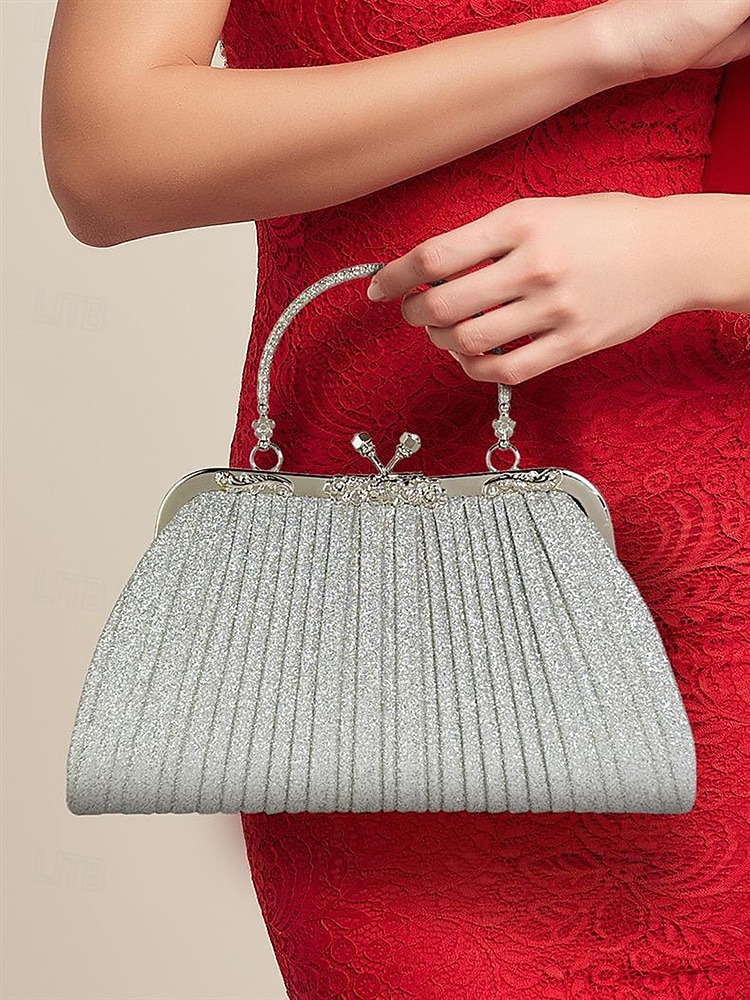 Poșetă de seară plisată cu sclipici pentru femei, cu mâner vintage auriu – geantă elegantă și formală pentru nunți, petreceri și cocktailuri 2025 - $24.99 –P1