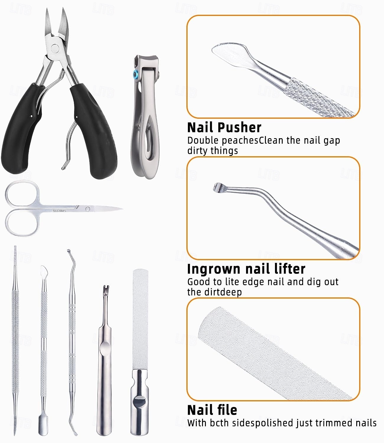 Set di 9 tagliaunghie per anziani con unghie spesse, kit di strumenti per unghie incarnite ad alta resistenza, tronchesi per unghie grandi con manico lungo, kit per pedicure in acciaio inossidabile del 2025 a $23.99 –P4