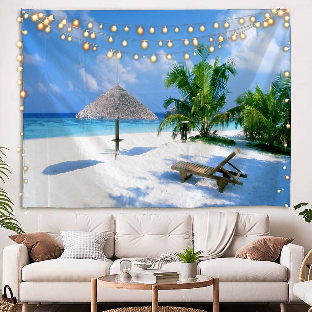 strand hav kokospalmer havutsikt soloppgang landskap billedvev dekorativ kunst teppe gardin hengende hjem soverom stue dekorasjon 2025 - $14.99 –P4