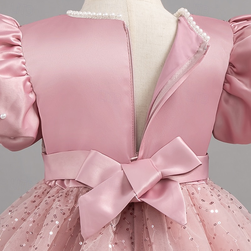 Kleinkind Mädchen Partykleid Pailletten Kurzarm Hochzeit Party Netz Reißverschluss Knotenbinde Niedlich Prinzessin Polyester Knielang Paillettenkleid Partykleid Sommer Frühling Herbst 4-7 Jahre Wei 2025 - $35.99 –P5