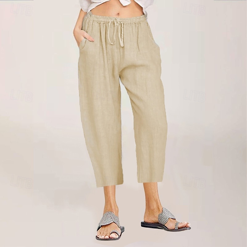 Per donna Pantaloni in cotone e lino Pantaloni capri Pantaloni Eleganti Streetwear Casual Lunghezza al polpaccio Naturale Semplice Tasca Design con Coulisse Elastica Comodo All'aperto All'aperto del 2025 a $24.99 –P13