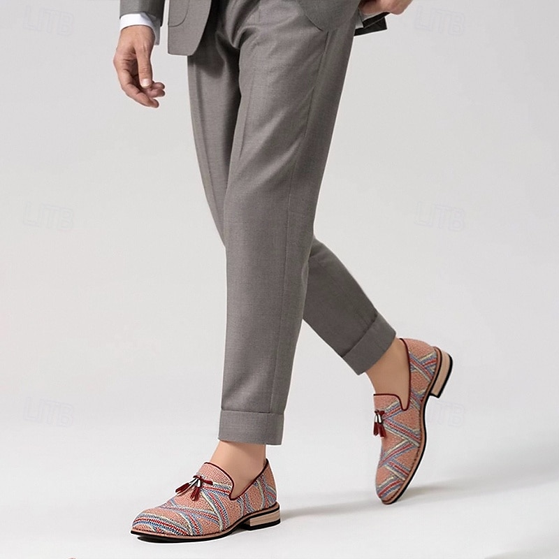 Herr Tofflor och Slip-Ons Promenad Affär Ledigt PU Läder Vävd nylon Andningsfunktion Bekväm Halksäker Loafers Vin Sommar Vår 2025 - $46.99 –P1