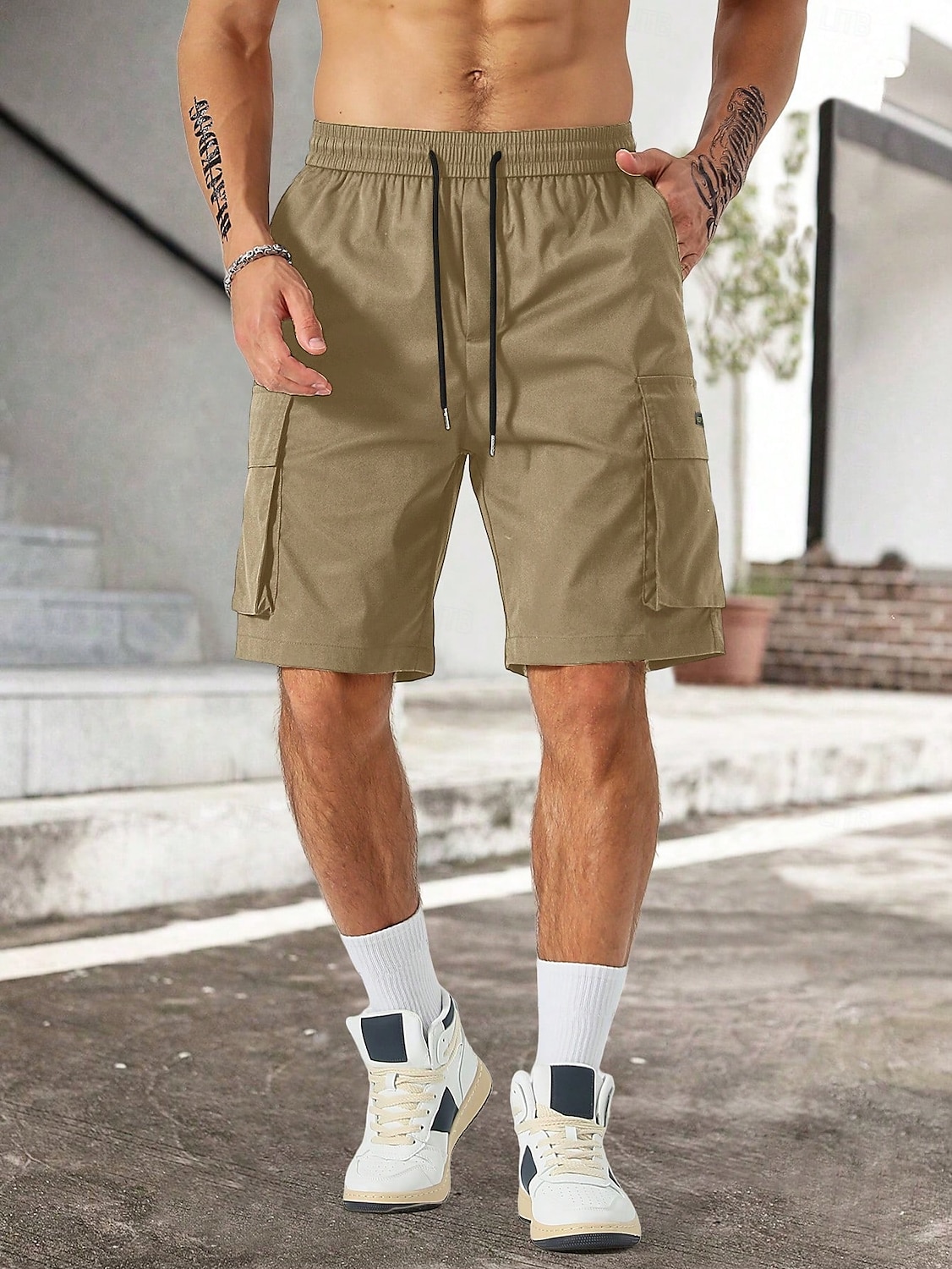 Men's Cargo Shorts Outdoor Shorts Bermuda shorts Running Shorts Casual Shorts Elastic Waist Multi Pocket Straight Leg Plain Breathable Knee Length Outdoor Casual Daily Fashion Streetwear Khaki 2025 - $25.99 –P4