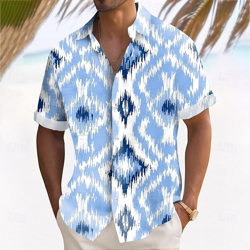 Voor heren Geometrisch Geruit Overhemd Zomer overhemd Overhemd met knopen Korte mouw Mode-casual Buiten Vakantie Dagelijks gebruik Zomer Lente Strijkijzer 3D-afdrukken shirts met kraag blauw Paars 2025 - $23.99 –P1