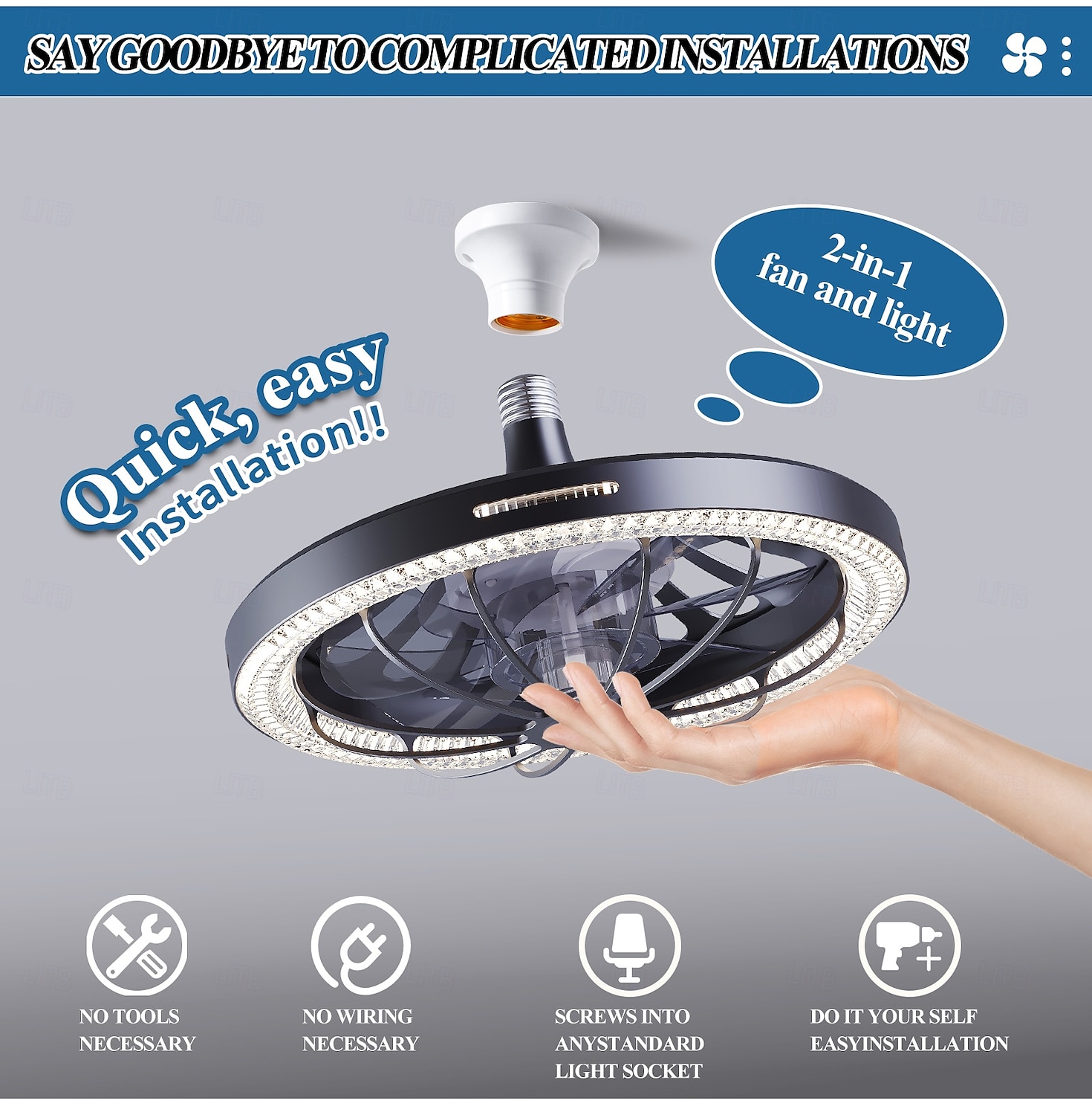 1 Pc E26/27 Socket Ceiling Fan Light Remote Control Three Color Adjustable Wind Speed Timing Adjustable Dining Room Bedroom Living Room Ceiling Fan Light 100-240v 2025 - $65.99 –P8