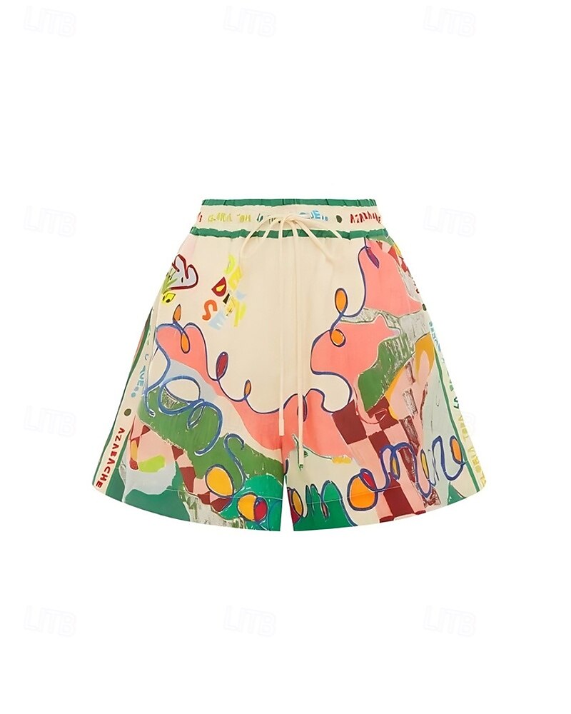 Femmes Mode Streetwear Chemises en coton et lin Ensembles en coton et lin Ensembles de Shorts Manche Courte Col de chemise Graffiti Imprimé Tenue quotidienne Date Vert Été Coupe régulière de 2025 ? $29.99 –P6