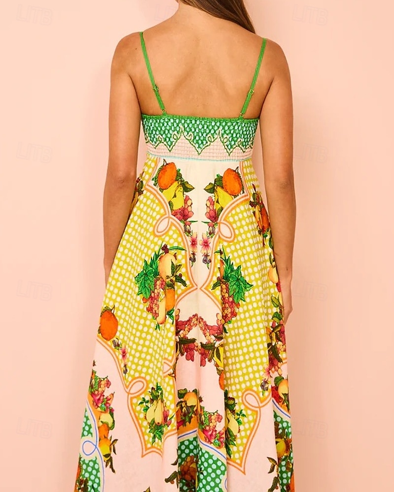 Per donna Abito Lungo Maxi Abito Abiti in cotone e lino Vestito Casual Abito Sottoveste Moda All'aperto Feste Ferie Vestibilità regolare Frutta Senza Maniche Spalline sottili Giallo Estate del 2025 a $38.99 –P5