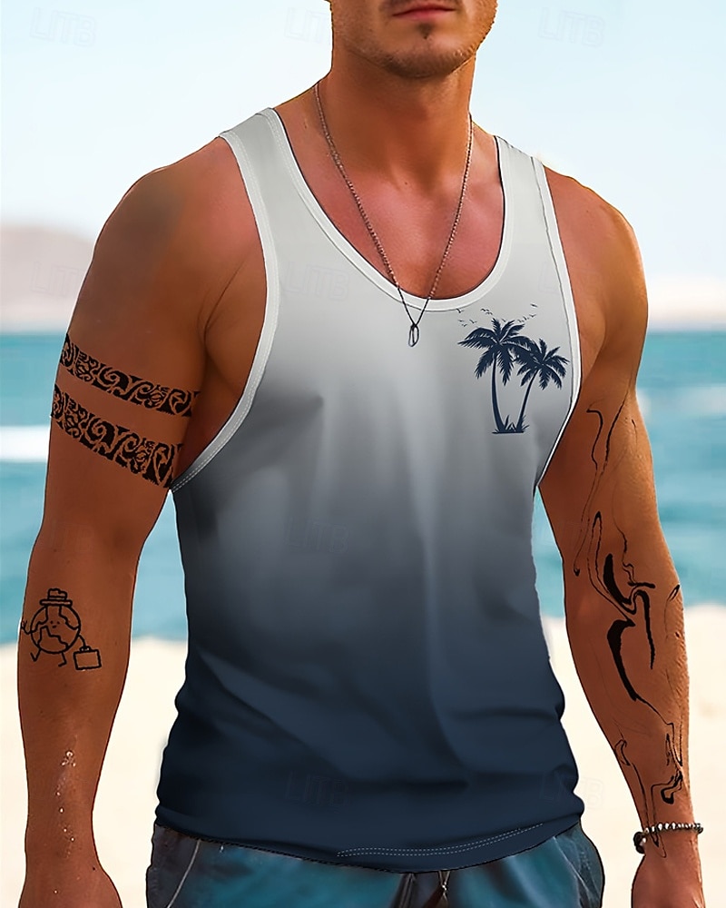 Per uomo Canotta Maglietta smanicata Canottiera Maglietta senza maniche Senza Maniche Girocollo Estate Sfumatura Albero di Cocco Moda Designer Essenziale Stampato Vacanza Streetwear Uscire Blu del 2026 a $12.99 –P3