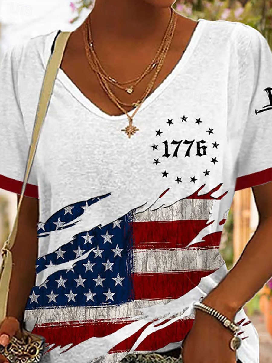 Női Hazafias Póló Grafika Amerikai Zászló Vintage Stílusos Klasszikus Rövid Ujjú V Nyak Rendszeres Felsők Napi Hétvégi Nyomtatás Fehér Nyár 2025 - $19.99 –P2