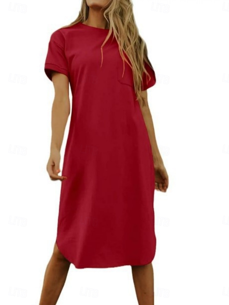 Femmes Robe Midi Robe Décontractée Robe d'été Mode Moderne Quotidien Week-end Coupe régulière Uni Manche Courte Col ras du cou Noir Blanche Rouge Vert foncé Été de 2025 ? $16.99 –P14