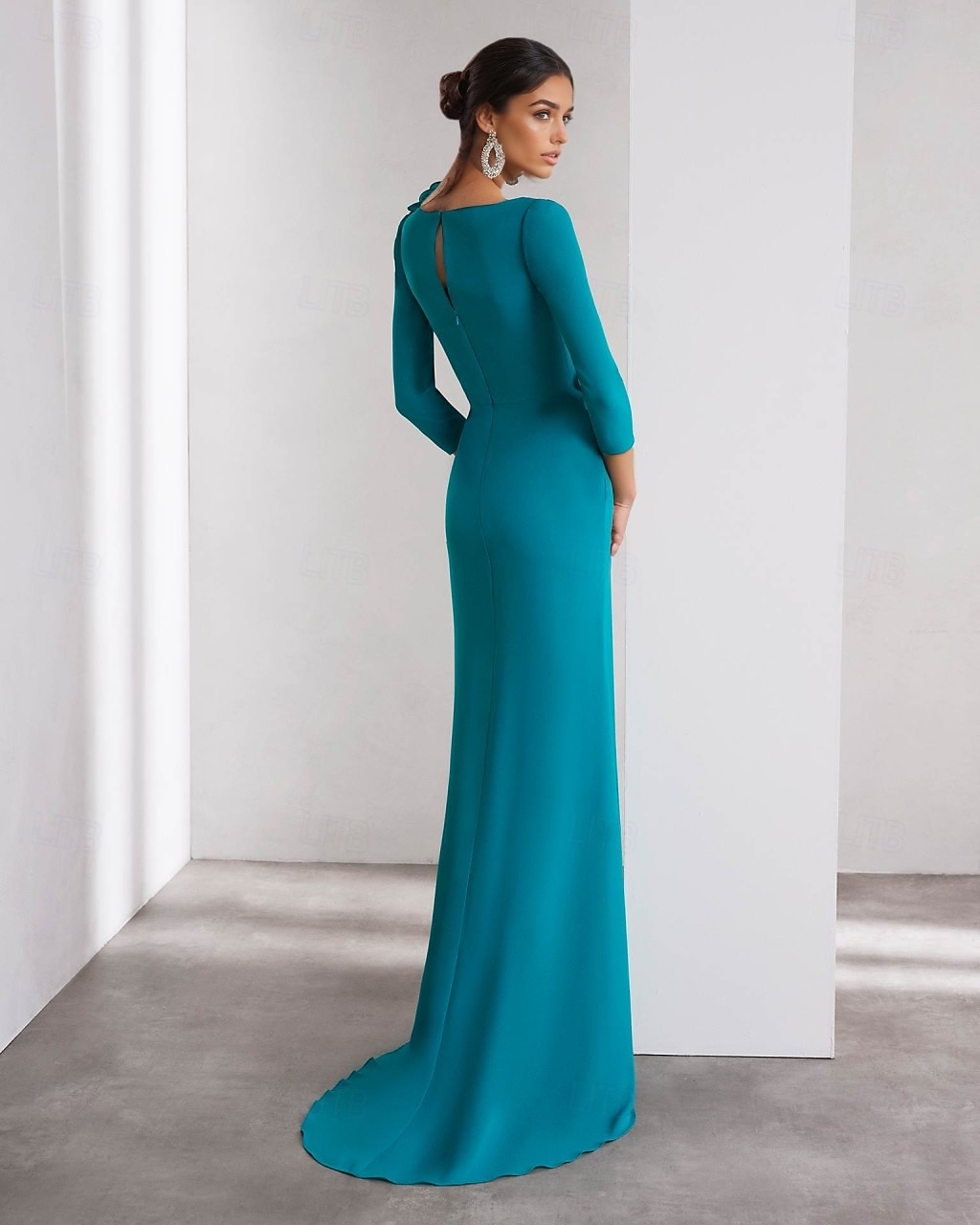 A-Line Evening Gown Elegant Dress Formal Wedding Floor Length Long Sleeve Crew Neck Detachable Stretch Crepe with Shouder Flower 2025 - $125.99 –P2