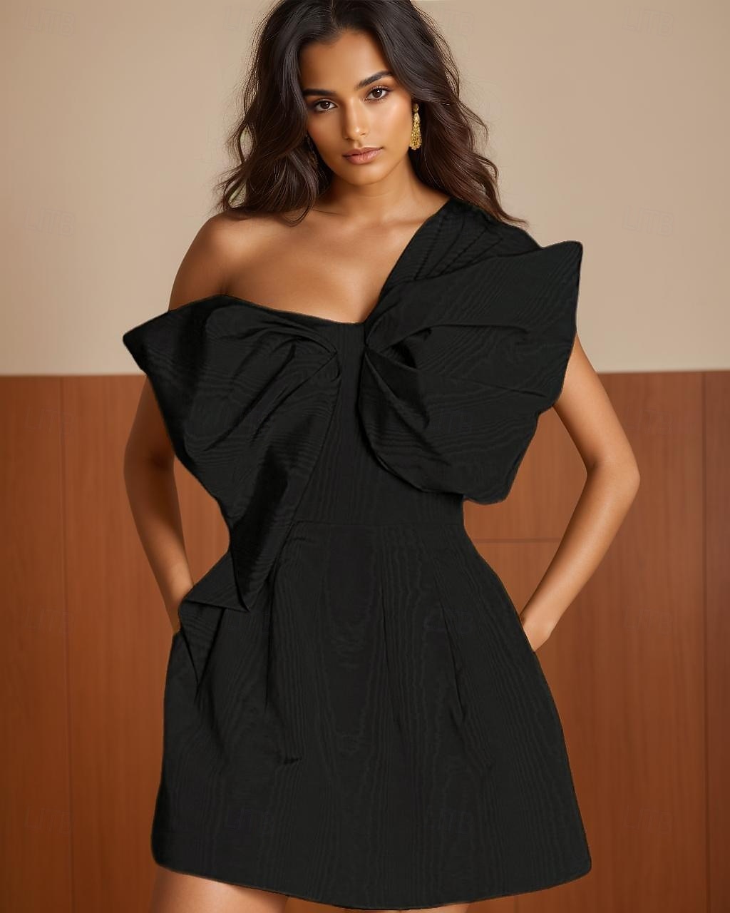 Robe Moire moutarde jaune haute couture robe de bal A-Line robes de retour à la maison jacquard élégant robe formelle semi-formelle mariage courte  mini sans manches épaule unique avec nœud(s) robe de 2025 ? $139.99 –P7