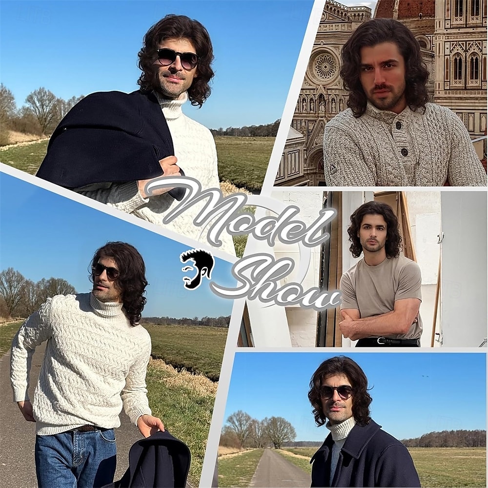 Men's Brown Wig Natural Wavy Curly Long Hair Wig Men 70s 80s Rocker Cosplay Synthetic Wigs for Halloween Costume Accessory 2026 - $25.99 –P5
