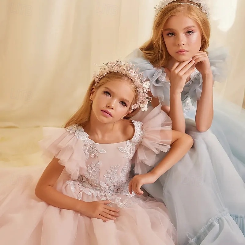 Vestido de Baile de Linha Reta com Cauda para Menina das Flores Aniversário Frozen Elsa Meninas Vestido de Formatura Bonito Tule com Camadas Estilo Real Tutu Tamanho 3-16 Anos de 2025 por $100.99 –P1