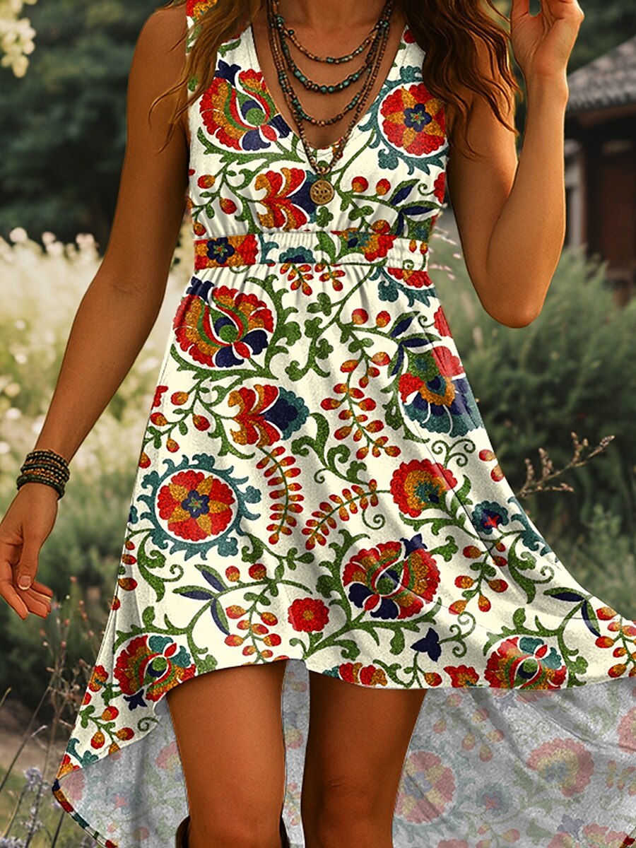 Femmes Robe Midi Robe trapèze Robe d'été Vacances Occasionnel Boho Sortir Plage Coupe régulière Fleuri Graphique Sans manches Col en V Jaune Bleu Violet Vert Été Printemps de 2025 ? $35.99 –P3