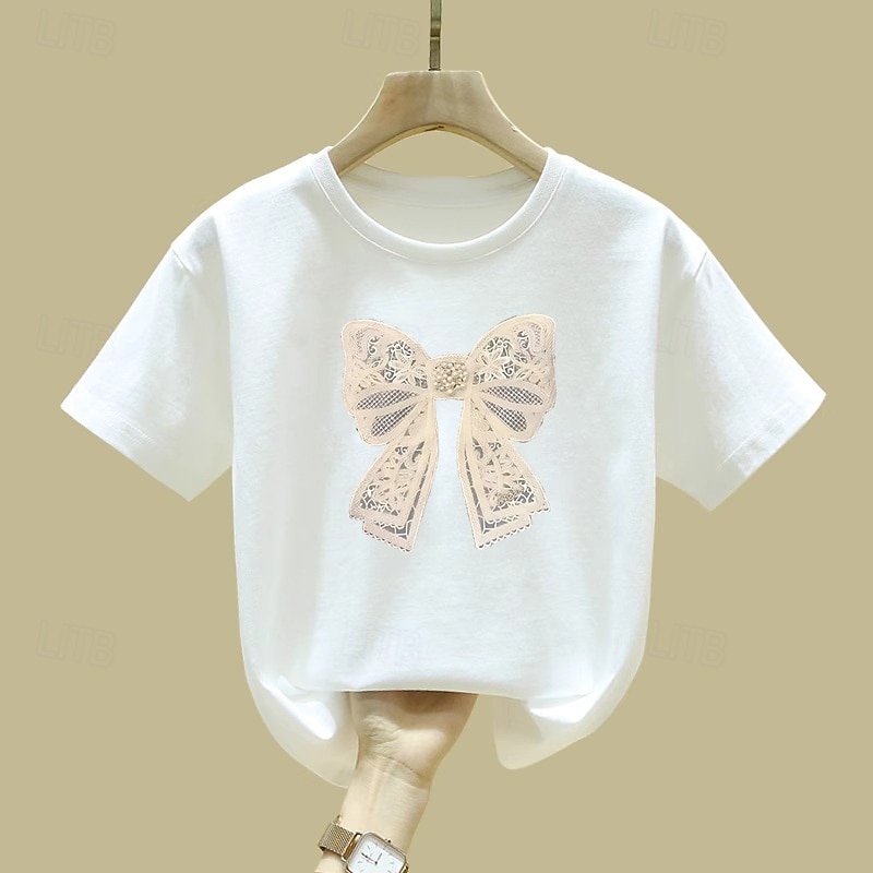 Barn Flickor T-shirt Grafisk Utomhus Tryck Kortärmad Crewneck Mode 4 år + Sommar Svart Vit Gul 2025 - $6.99 –P5