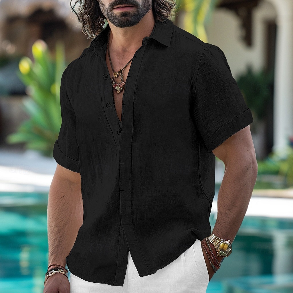 Voor heren Overhemd Linnen overhemd Zomer overhemd Button-down overhemd Normaal shirt Strand hemd Effen Kleur Vakantie Dagelijks Zwart Wit Blozend Roze blauw Korte mouw Kraag Zomer Kleding 2025 - $21.99 –P7