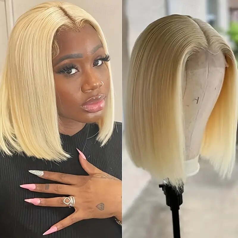 Peruca curta bobo de cabelo humano 613# dourada 13*4 cabelo humano liso densidade 150% de 2026 por $178.99 –P2