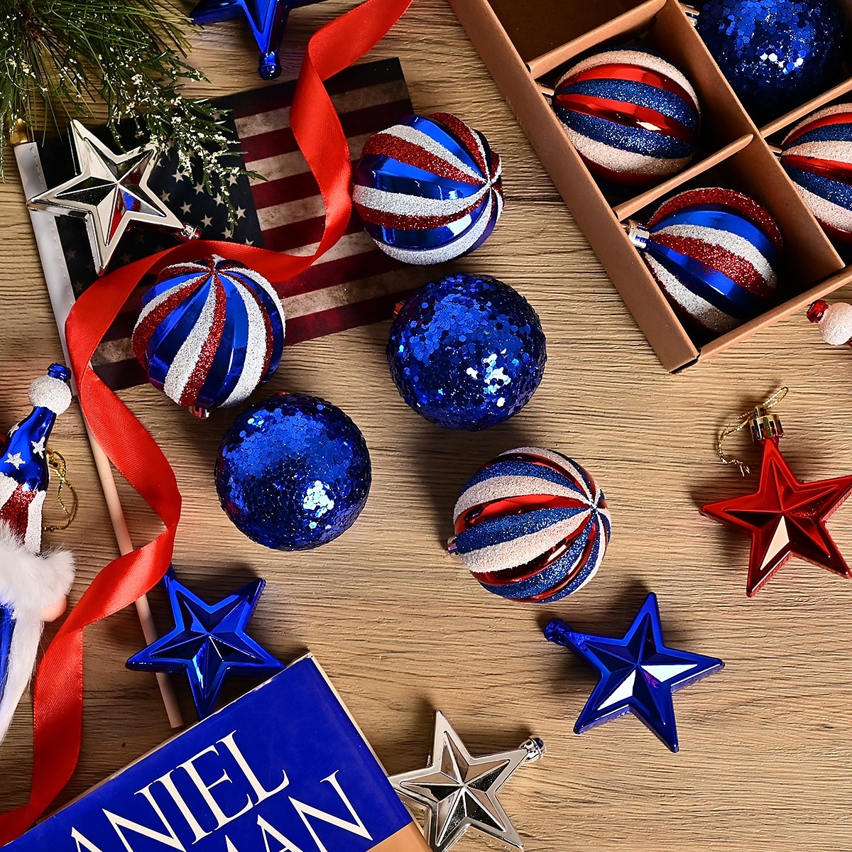 9 db/szett hazafias díszek július 4-i fadíszekhez, piros fehér kék törésálló americana törpe függő gömbdíszek munka karácsonyi emléknapi dekorációhoz 2025 - $18.99 –P4