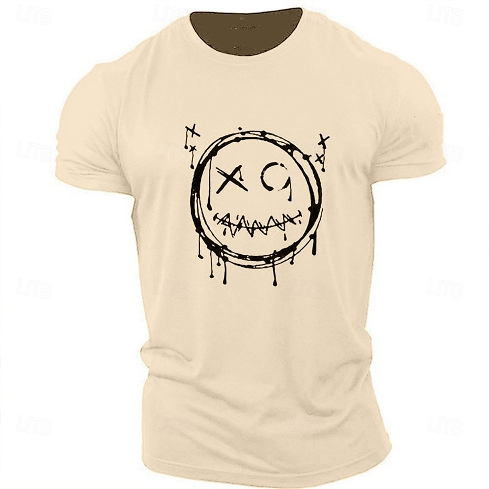 Herr Tecknat Grafiska tryck Rolig Le ansikte T-shirt Grafiska utslagsplatser Bomull Kortärmad Grafisk Skjorta Heather Grey Svart Vit Bekväm t-shirt Utomhus Gata Modedesignerkläder 2025 - $15.99 –P3